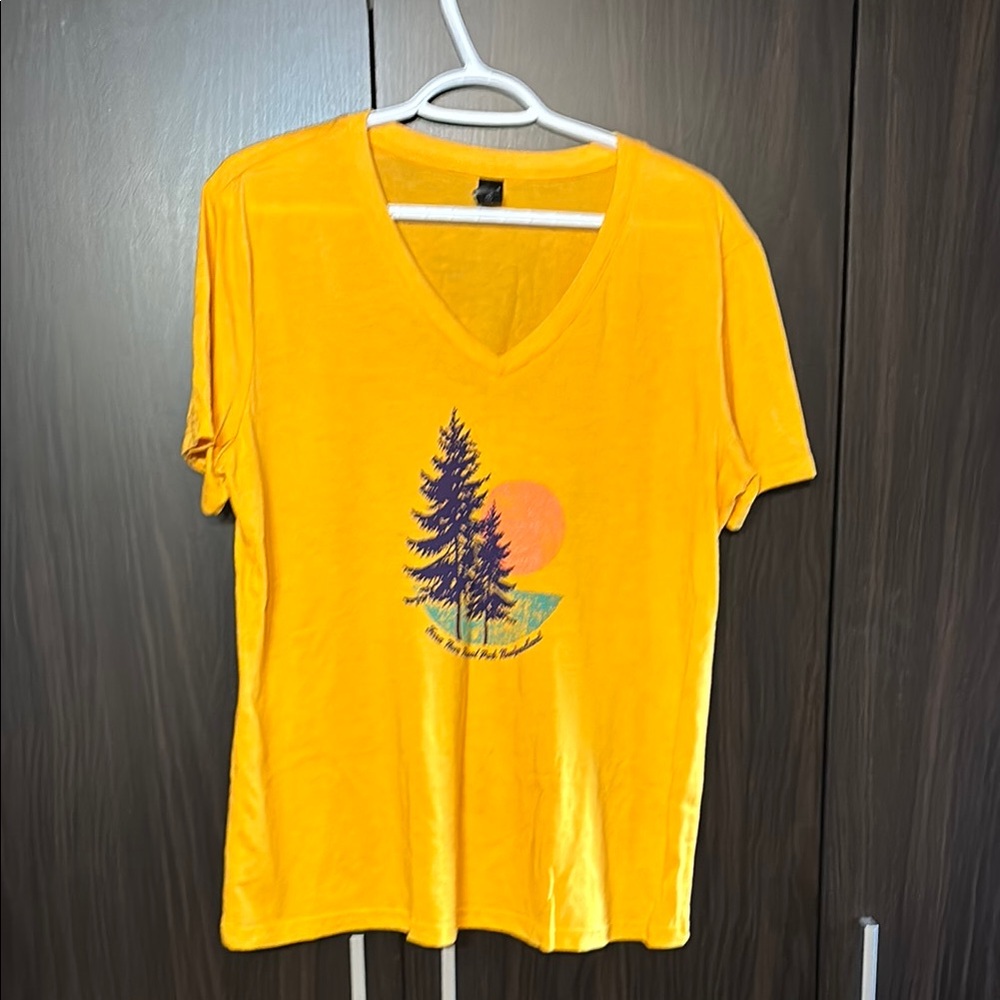 Yellow Graphic V-Neck Women's Top